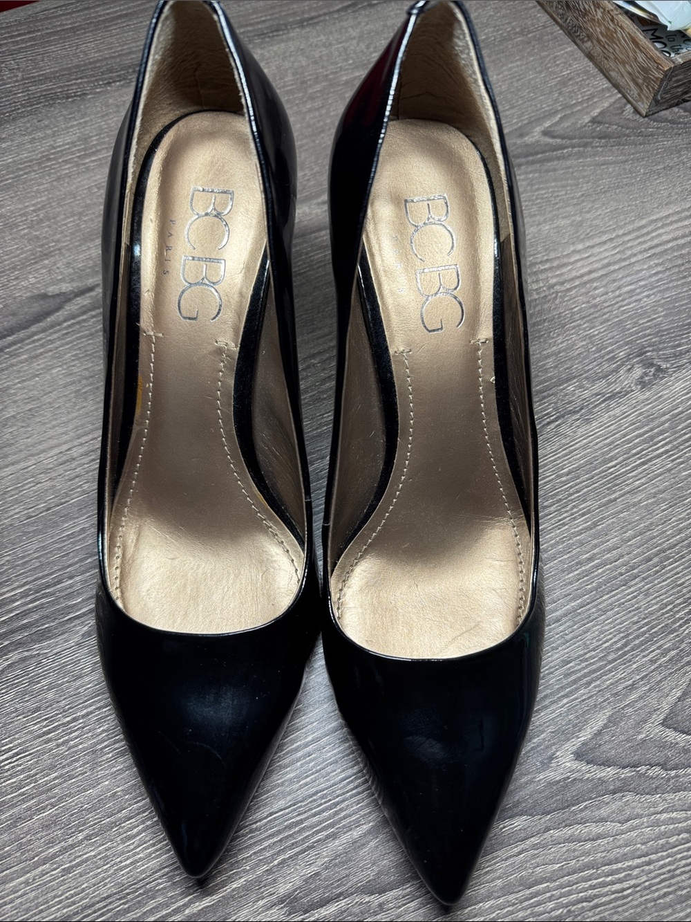 BCBG Black Patent Pointed Toe Pumps